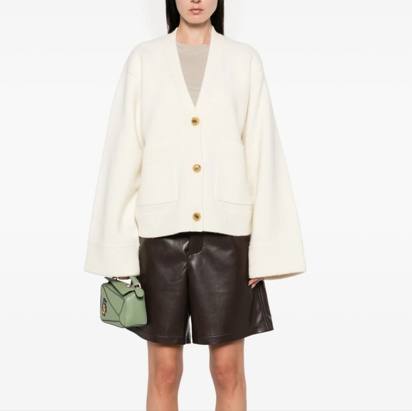 Axel Arigato Sweaters - Axel Arigato Memory Relaxed Cardigan Ivory Lambs Wool Oversized Boxy Medium